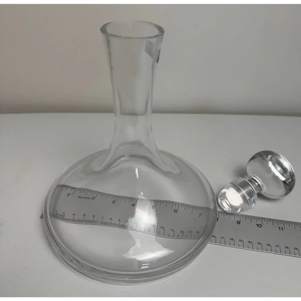 Krosno Poland 11” Crystal Glass Decanter Bottle w/ Stopper- Heavy! Wine Aerator